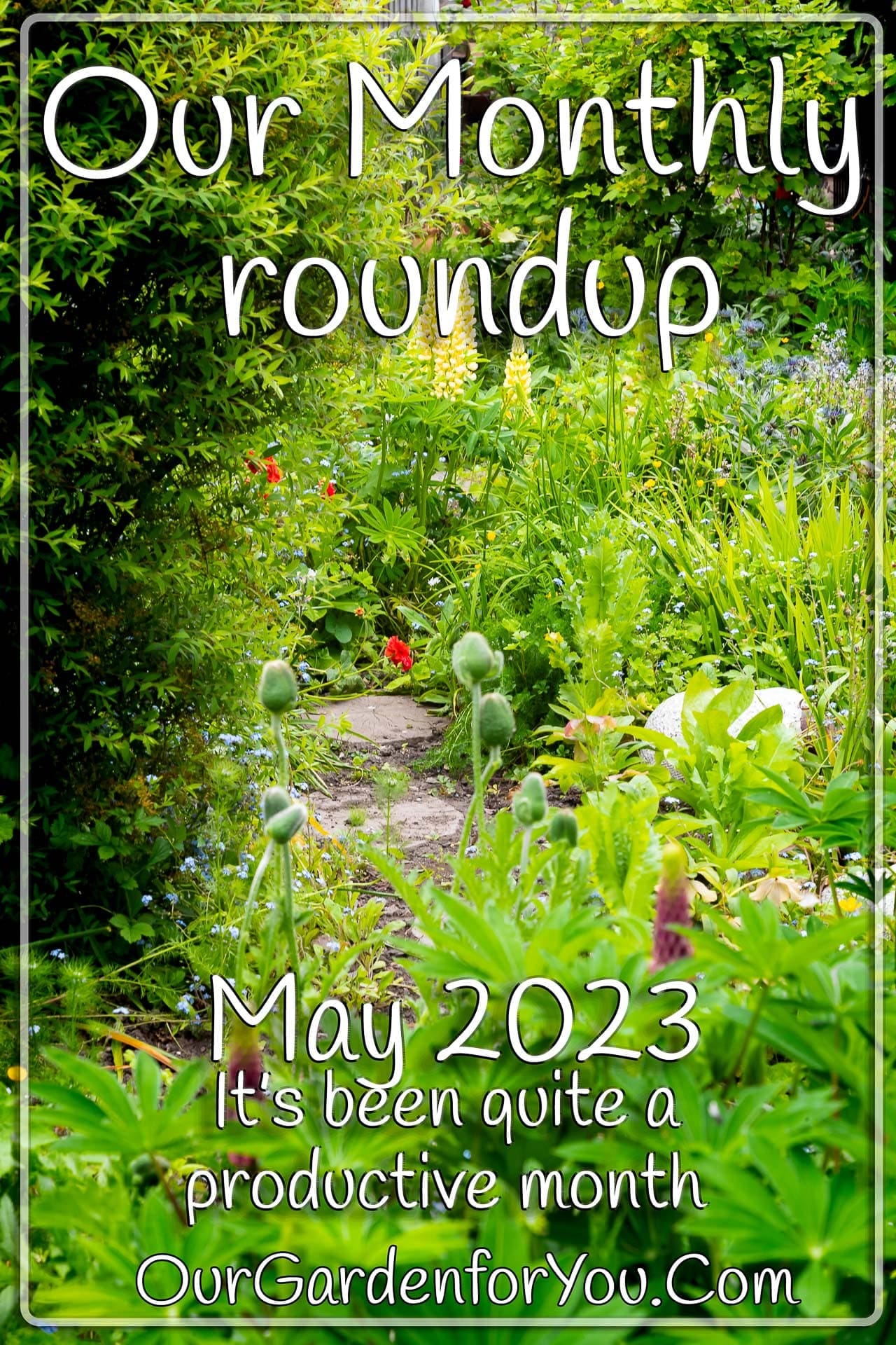 The Pin image for our post - 'May 2023, Our Garden for You monthly roundup'