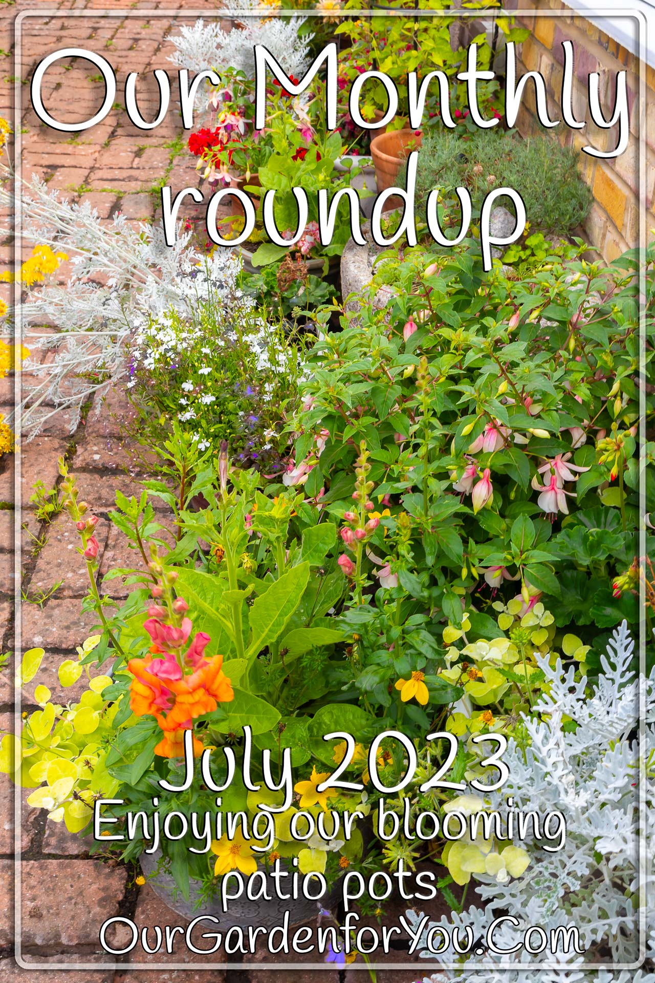 The pin image for our post - 'July 2023, Our Garden for You monthly roundup'